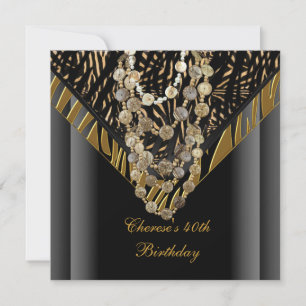 40. Geburtstagsfeier Zebra Gold Bronze Wild Schwar Einladung