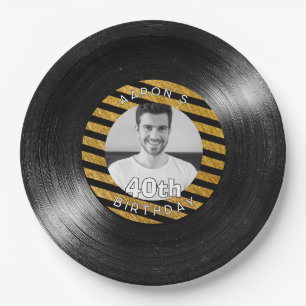 40. Geburtstagsfoto Schwarz und Gold Retro-Papier Pappteller