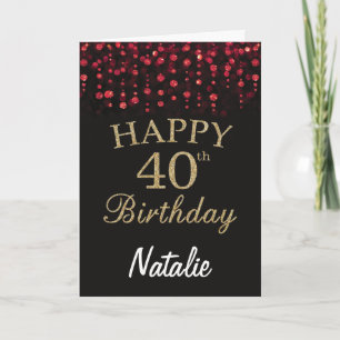 40. Geburtstagskarte Red Black and Gold Glitzer Ca Karte