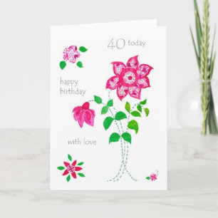 40. Geburtstagskarte - Rosa Blume Karte