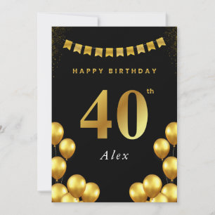 40. Geburtstagskarte Schwarze und goldene Ballons Karte