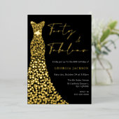 40. Geburtstagskleid Schwarz & Gold Folieneinladung (Stehend vorne)