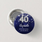 40. Geburtstagsnacht blaue Silberstars Button (Vorne & Hinten)