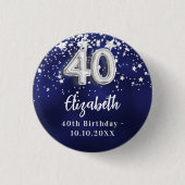 40. Geburtstagsnacht blaue Silberstars Button (Vorderseite)