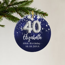 40. Geburtstagsnacht blaue Silberstars Keramik Ornament