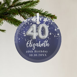 40. Geburtstagsnacht blaue Silberstars Ornament Aus Glas
