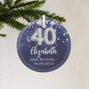 40. Geburtstagsnacht blaue Silberstars Ornament Aus Glas