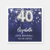 40. Geburtstagsnacht blaue Silberstars Serviette (Vorderseite)
