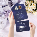 40. Geburtstagsnacht blaues silbernes Foto uAwg All In One Einladung<br><div class="desc">Ein marineblauer Hintergrund. Die blaue Farbe ist ungleichmäßig. Personalisieren und fügen Sie ein Foto,  Name,  Party,  UAWG,  Rücksendeadresse und Namen. Nummer 40 ist mit einem Ballon-Stil Schriftart in Imitats Silber geschrieben.</div>