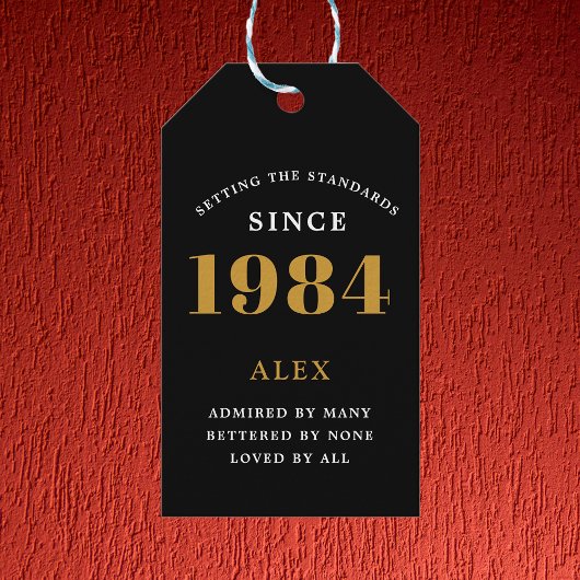 40. Geburtstagsname 1984 Black Gold Elegant Chic Geschenkanhänger