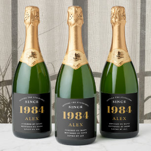 40. Geburtstagsname 1984 Black Gold Elegant Chic Schaumweinetikett