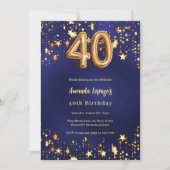 40. Geburtstagsnavy blaue goldene Sterne Einladung (Vorderseite)