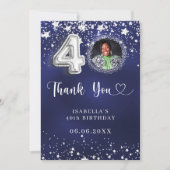 40. Geburtstagsnavy blauen Silberstars Foto Dankeskarte (Vorderseite)