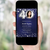 40. Geburtstagsnavy blauen Silberstars Foto Einladung