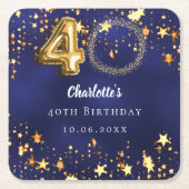 40. Geburtstagsnavy Blue Gold Stars Foto Rechteckiger Pappuntersetzer (Vorderseite)