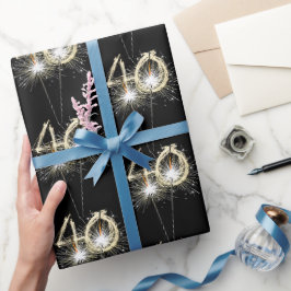 40. Geburtstagsparkler auf Black Wrapping Geschenkpapier