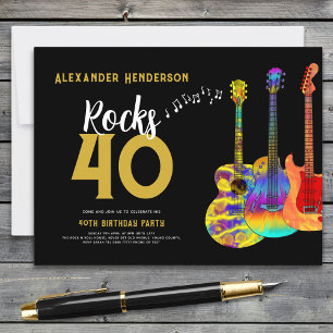 40. Geburtstagsparty Musik Gitarre Rocks 40 Einladungspostkarte