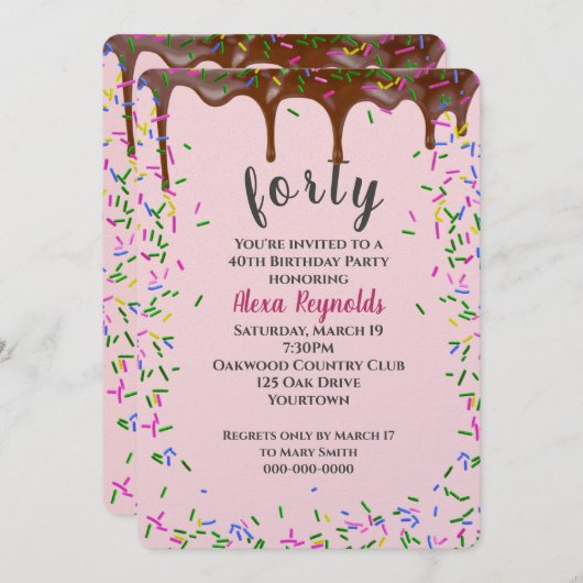 40. Geburtstagsschokolade mit Sprinklen Einladung (Vorne/Hinten)