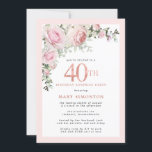 40. Geburtstagsüberraschung Party Rosa Rose Bloral Einladung<br><div class="desc">Ehre eine besondere Frau mit dieser eleganten und weiblichen 40. Geburtstagskarte Überraschung Party Einladung. 40. ist in großem rosa Text geschrieben. Das Party der Geburtstagsüberraschung folgt. Der Name des geehrten Gastes ist auch in rosa Hauptstadt geschrieben. Rosenrosen und Salbei-grüne Blätter sorgen oben für ein wunderschönes Blumenspray. Während es sich um...</div>