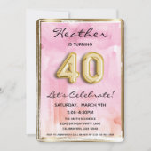 40. Girl Birthday Pink und Gold Einladung (Vorderseite)