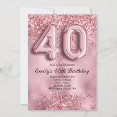 40. Glitzernder Pinker Geburtstag Einladung (Vorderseite)