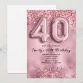 40. Glitzernder Pinker Geburtstag Einladung (Vorne/Hinten)