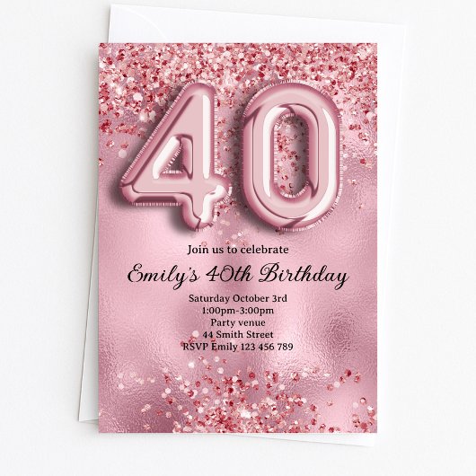 40. Glitzernder Pinker Geburtstag Einladung