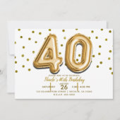 40 Gold Balloons & Confetti 40. Geburtstag Party Einladung (Vorderseite)