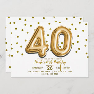 40 Gold Balloons & Confetti 40. Geburtstag Party Einladung