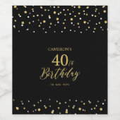 40 Gold & Black Confetti 40. Geburtstag Party Weinetikett (Einzelnes Label)