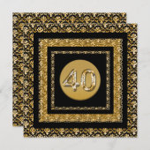 40. Gold schwarzer Damast elegant Einladung (Vorne/Hinten)
