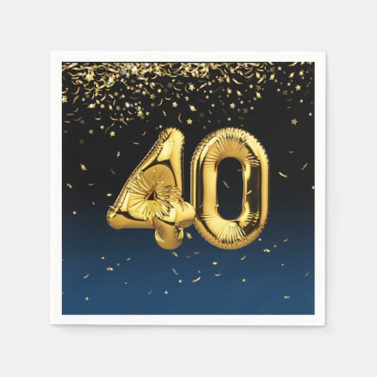 40. Goldballons und Confetti Napkins Serviette (Vorderseite)
