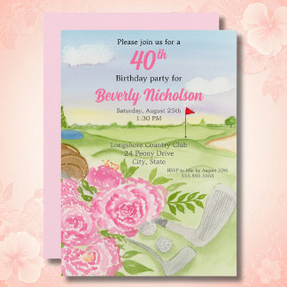 40. Golf Birthday Party Peonies on Golf Course in Einladung