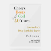 40. Golf Cheers Beers Birthday Party Willkommen Acrylschild (Vorderseite)
