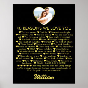 40 Gründe für die Liebe Sie 40. Geburtstag Foto He Poster