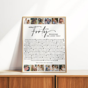40 Gründe, warum wir dich lieben Geburtstags-Fotoc Poster