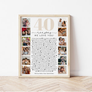 40 Gründe, warum wir dich lieben Geburtstagsgesche Poster