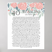 40 Gründe, warum wir Liebe Sie staubige rosa Rosen Poster (Vorne)