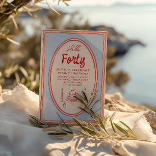 40. Hand Gezeichnet Cake Quirky Spaß Geburtstag Einladung