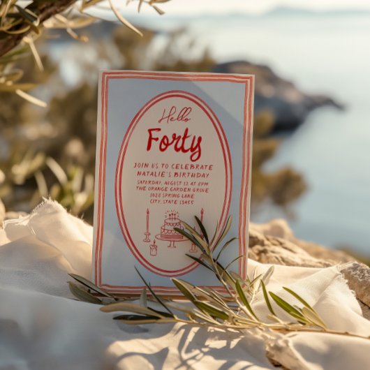 40. Hand Gezeichnet Cake Quirky Spaß Geburtstag Einladung