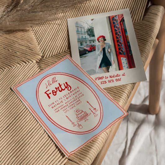 40. Handgeschriebener Gezeichnet Kuchen Quirky Fot Einladung