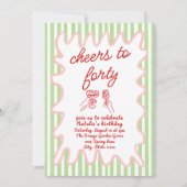 40. Handgezeichnete farbenfrohe Streifen Geburtsta Einladung (Vorderseite)