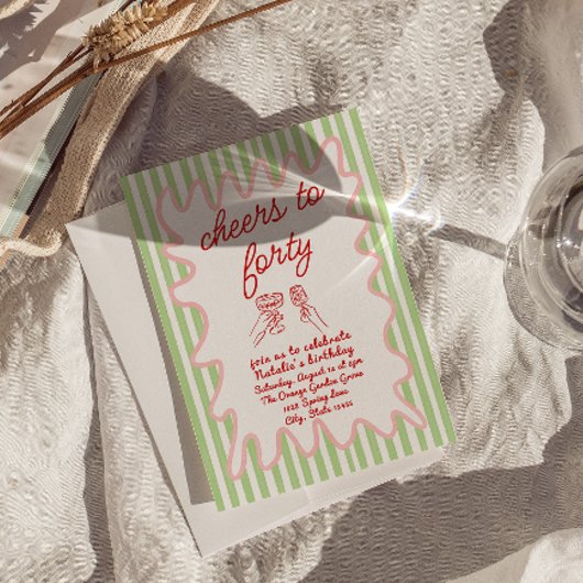 40. Handgezeichnete farbenfrohe Streifen Geburtsta Einladung