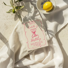 40. Handgezeichnetes Rosa Champagner Glas Geburtst Einladung