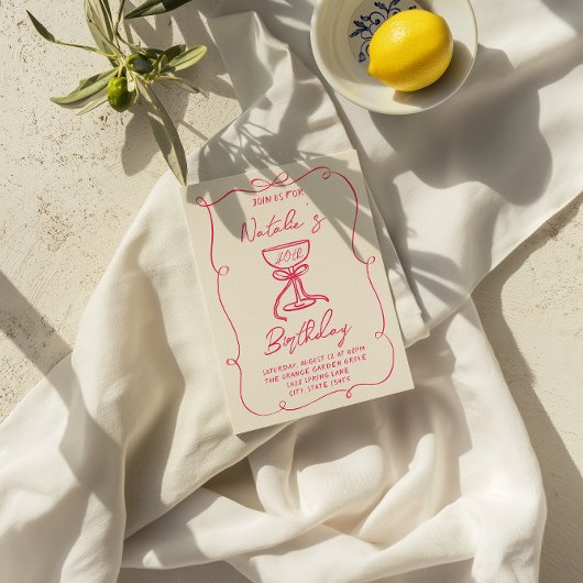 40. Handgezeichnetes Rosa Champagner Glas Geburtst Einladung
