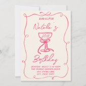 40. Handgezeichnetes Rosa Champagner Glas Geburtst Einladung (Vorderseite)