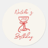 40. Handgezeichnetes Rosa Champagner Glas Geburtst Runder Aufkleber (Vorderseite)