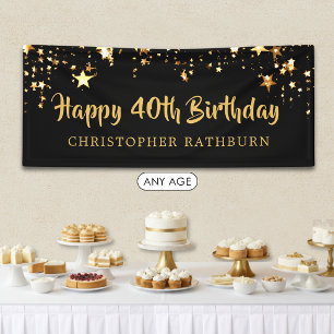 40. Happy Birthday Black Gold Stars oder Ihr Text Banner