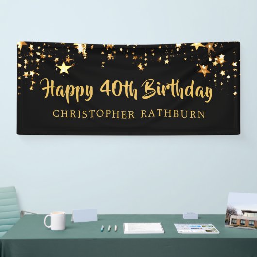 40. Happy Birthday Black Gold Stars oder Ihr Text Banner (Messe)