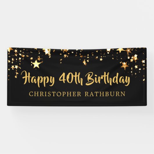 40. Happy Birthday Black Gold Stars oder Ihr Text Banner (Horizontal)